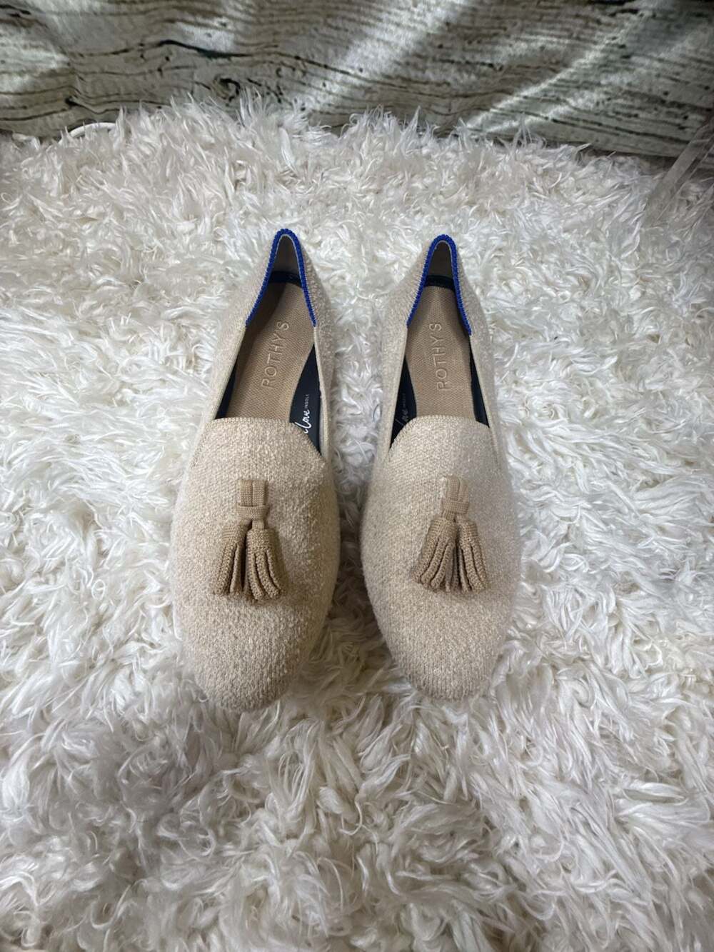 Rothy's Size 6 Almond Loafer Tassel Beige Knit - Picture 2 of 6